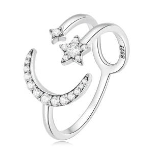(bilde for) Pandora Style Moon and Stars Open Ring - BSR305