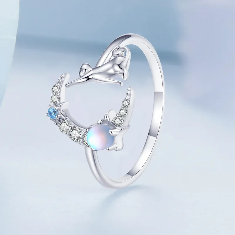 (bilde for) Pandora Style Moon Cat Open Ring - BSR315 - Vis 2