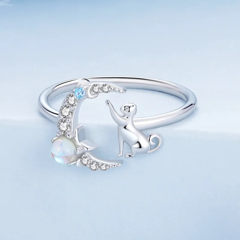 (bilde for) Pandora Style Moon Cat Open Ring - BSR315 - Vis 3