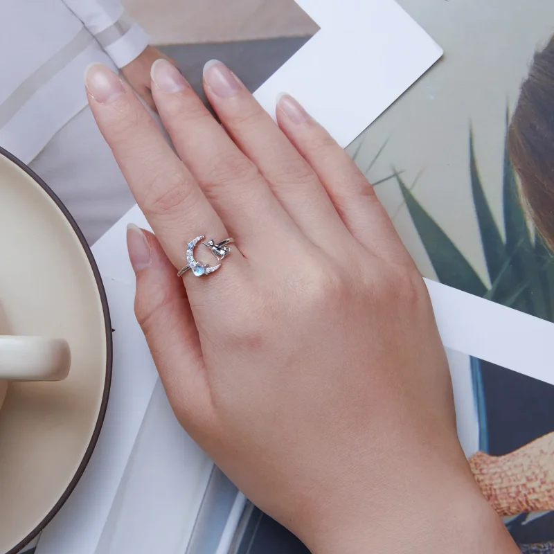 (bilde for) Pandora Style Moon Cat Open Ring - BSR315 - Vis 5