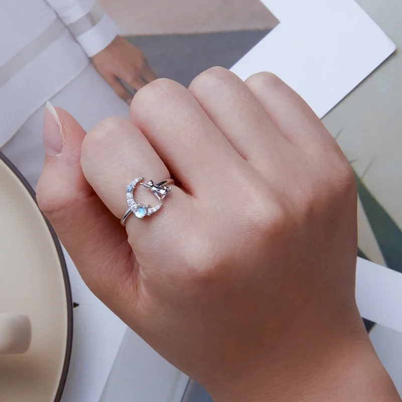 (bilde for) Pandora Style Moon Cat Open Ring - BSR315 - Vis 6
