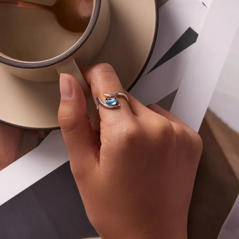 (bilde for) Pandora Style Moonstone Cat Open Ring - SCR783 - Vis 5
