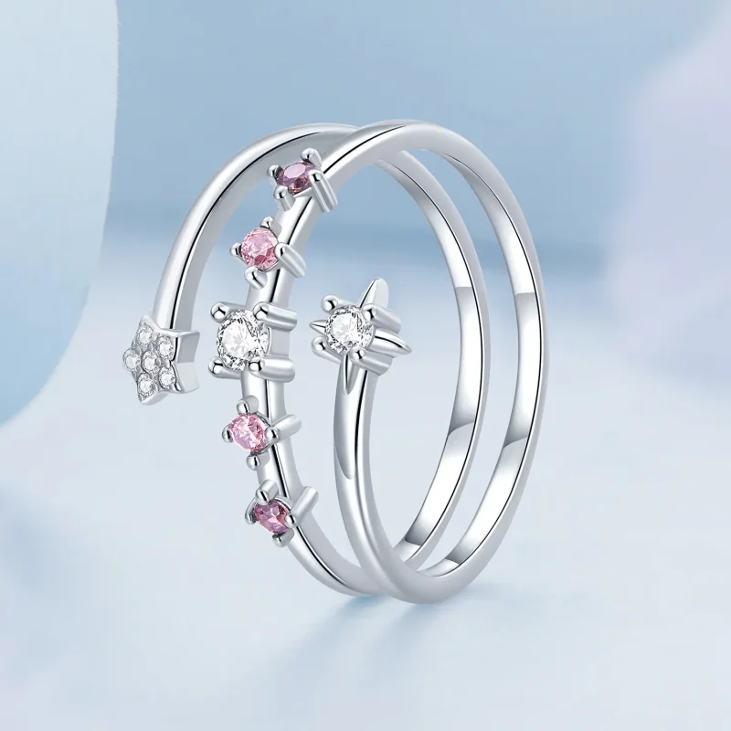 (bilde for) Pandora Style Multi-Layered Stars Open Ring - BSR310 - Vis 2