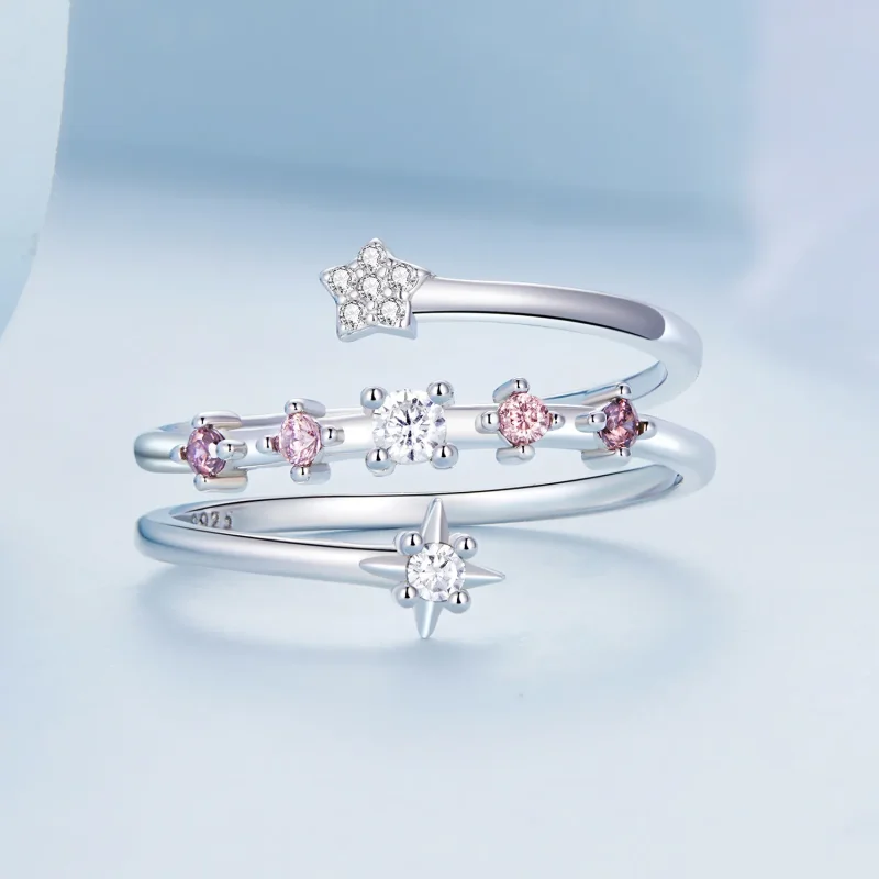 (bilde for) Pandora Style Multi-Layered Stars Open Ring - BSR310 - Vis 3