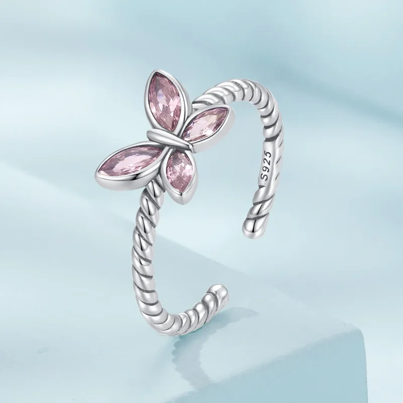 (bilde for) Pandora Style Pink Butterfly Twist Open Ring - SCR872 - Vis 2