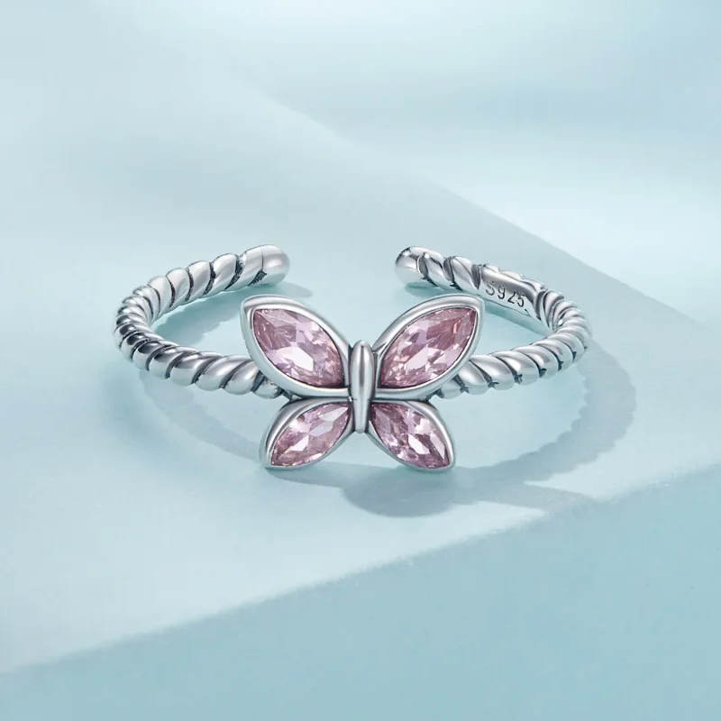 (bilde for) Pandora Style Pink Butterfly Twist Open Ring - SCR872 - Vis 3