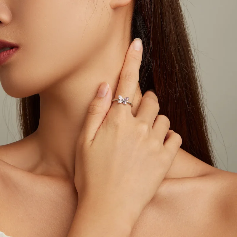 (bilde for) Pandora Style Pink Butterfly Twist Open Ring - SCR872 - Vis 4