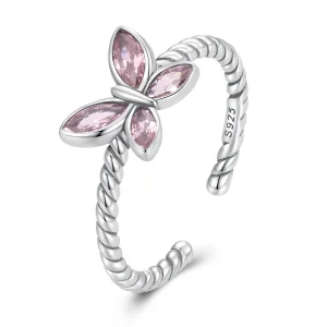 (bilde for) Pandora Style Pink Butterfly Twist Open Ring - SCR872