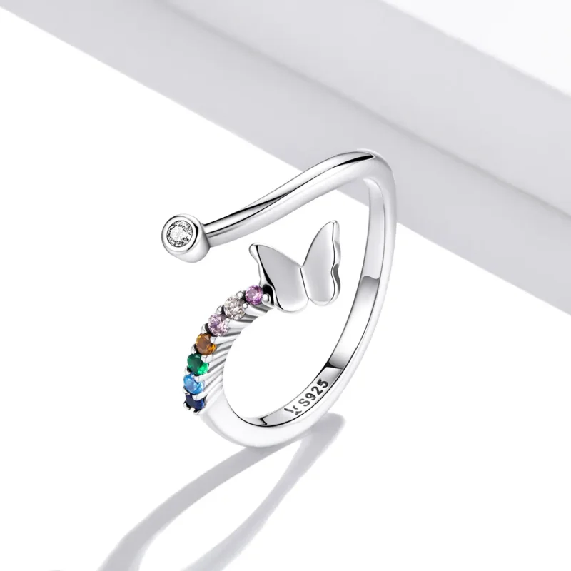 (bilde for) Pandora Style Rainbow Butterfly Åpen Ring - SCR730 - Vis 2