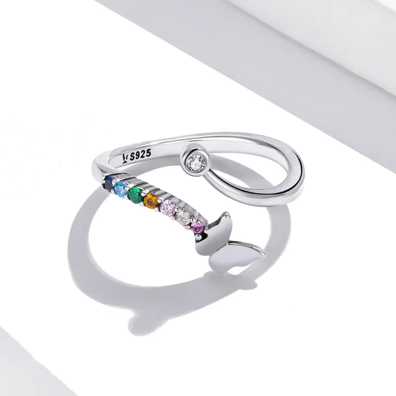 (bilde for) Pandora Style Rainbow Butterfly Åpen Ring - SCR730 - Vis 3