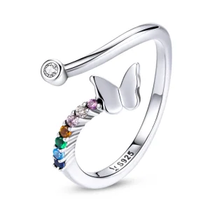 (bilde for) Pandora Style Rainbow Butterfly Åpen Ring - SCR730
