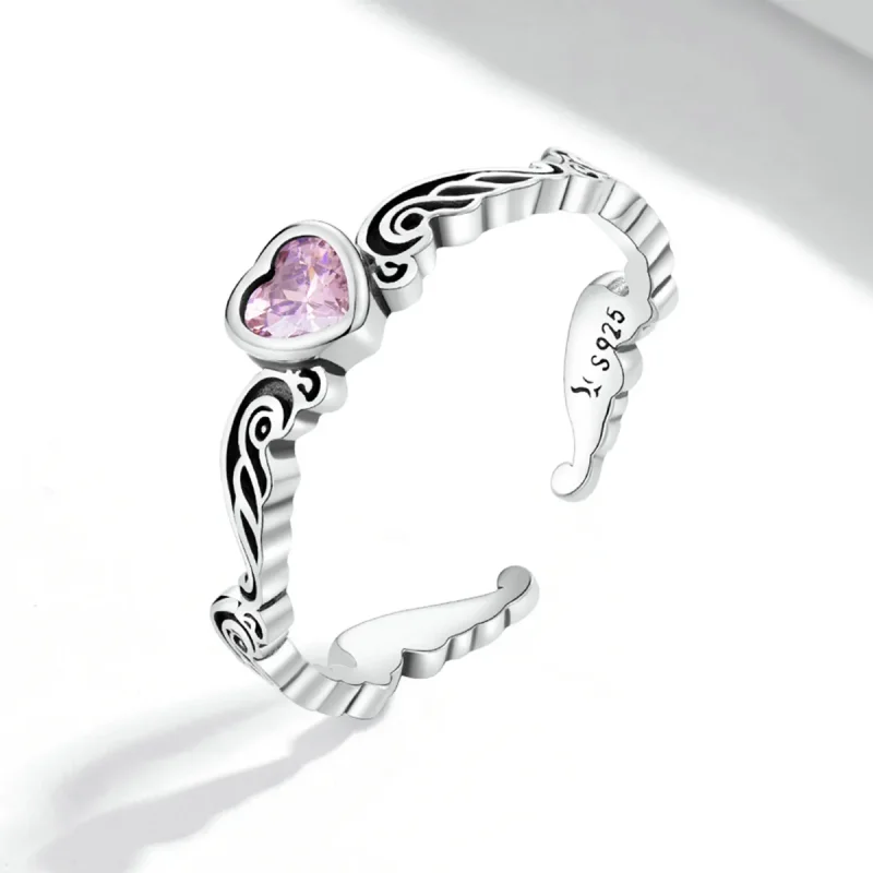 (bilde for) Pandora Style Retro mønster - Hjerte åpen ring - SCR766 - Vis 2