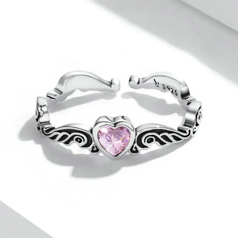(bilde for) Pandora Style Retro mønster - Hjerte åpen ring - SCR766 - Vis 3