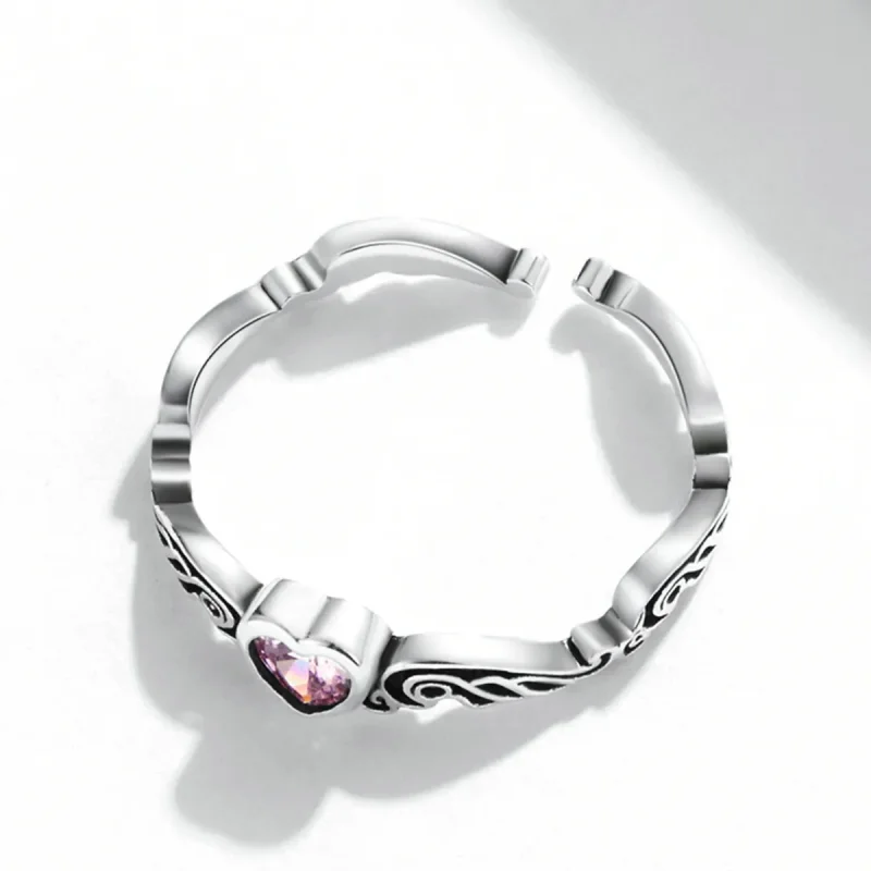 (bilde for) Pandora Style Retro mønster - Hjerte åpen ring - SCR766 - Vis 4