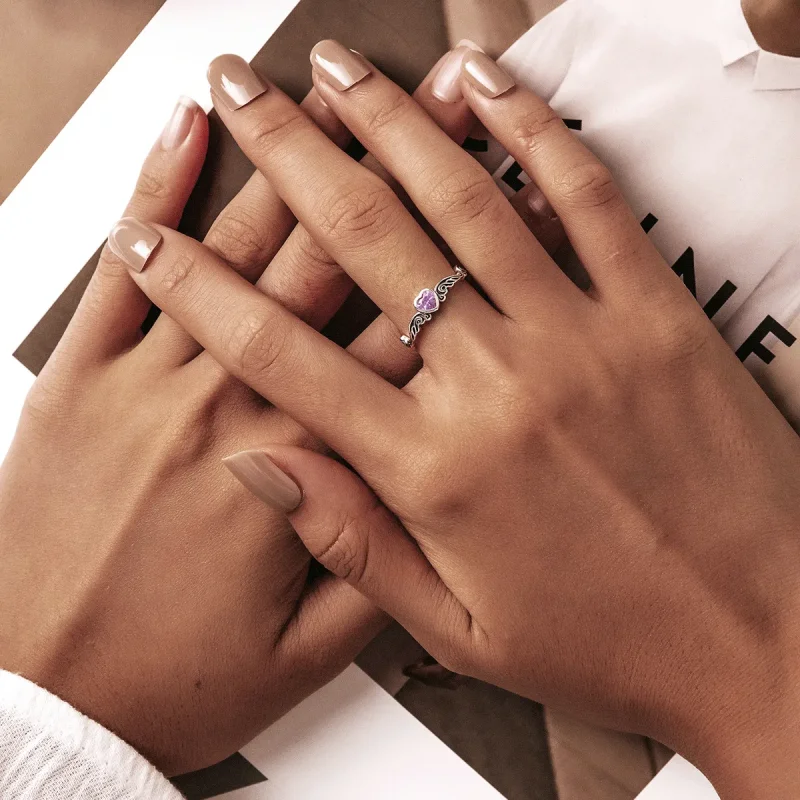 (bilde for) Pandora Style Retro mønster - Hjerte åpen ring - SCR766 - Vis 6