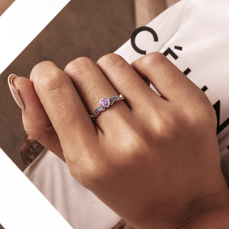 (bilde for) Pandora Style Retro mønster - Hjerte åpen ring - SCR766 - Vis 7