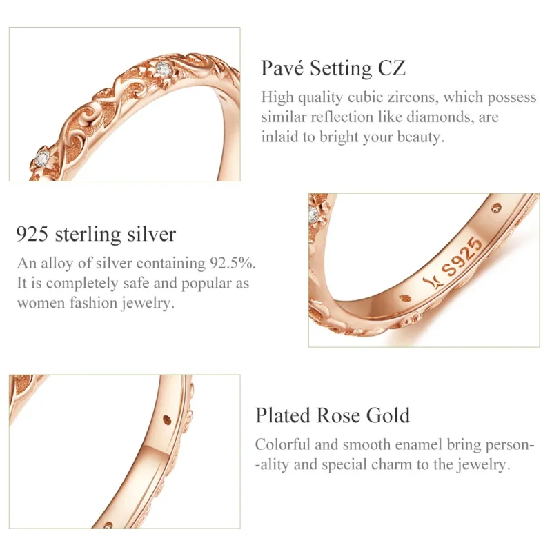 (bilde for) Pandora Style Rose Gold Retro Patterns Ring - SCR514 - Vis 3