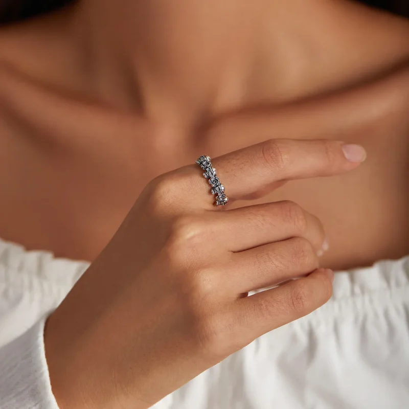(bilde for) Pandora Style Rose Skull Open Ring - BSR218 - Vis 6