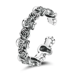 (bilde for) Pandora Style Rose Skull Open Ring - BSR218