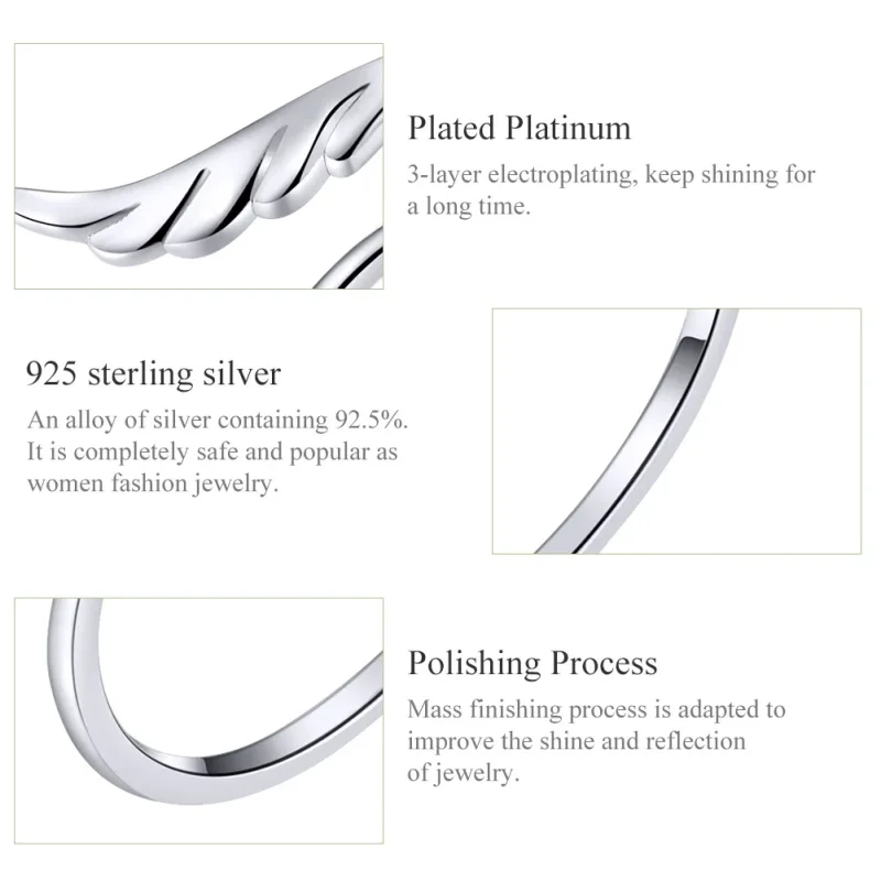 (bilde for) Pandora Style Silver Angel Wing Open Ring - SCR567 - Vis 3