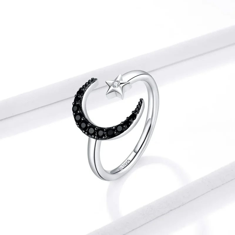 (bilde for) Pandora Style Silver Best Friend Moon And Star Open Ring - BSR137 - Vis 2