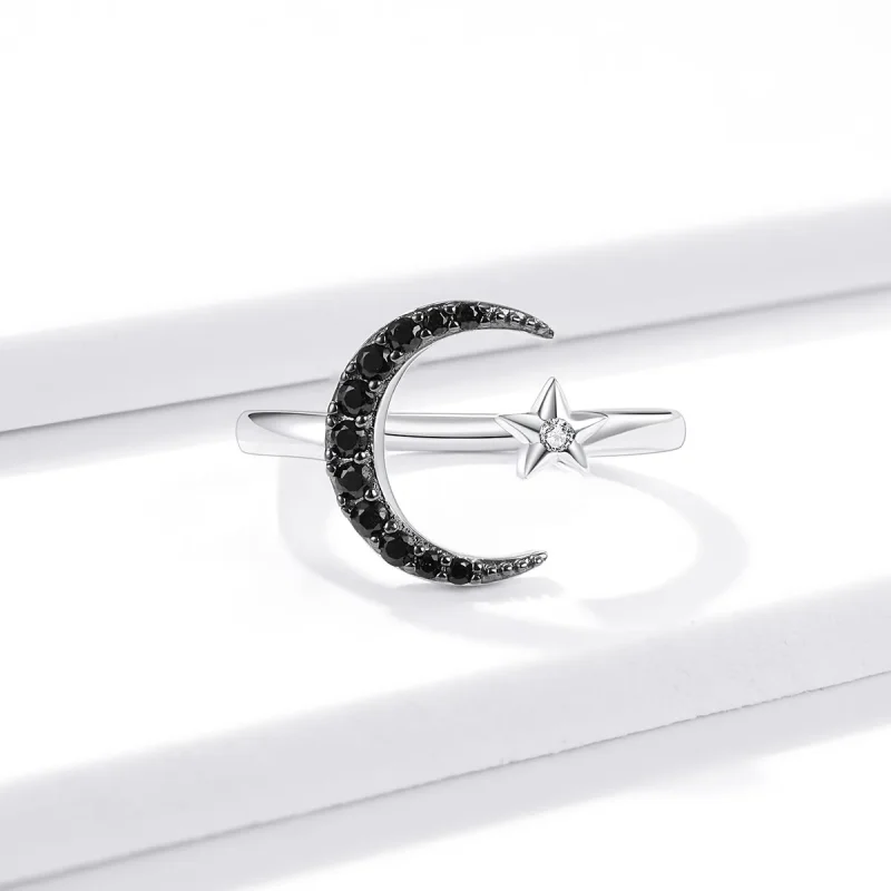 (bilde for) Pandora Style Silver Best Friend Moon And Star Open Ring - BSR137 - Vis 3