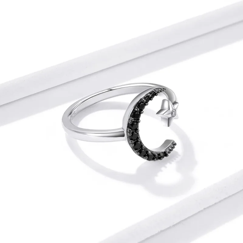 (bilde for) Pandora Style Silver Best Friend Moon And Star Open Ring - BSR137 - Vis 4