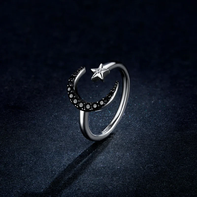 (bilde for) Pandora Style Silver Best Friend Moon And Star Open Ring - BSR137 - Vis 5