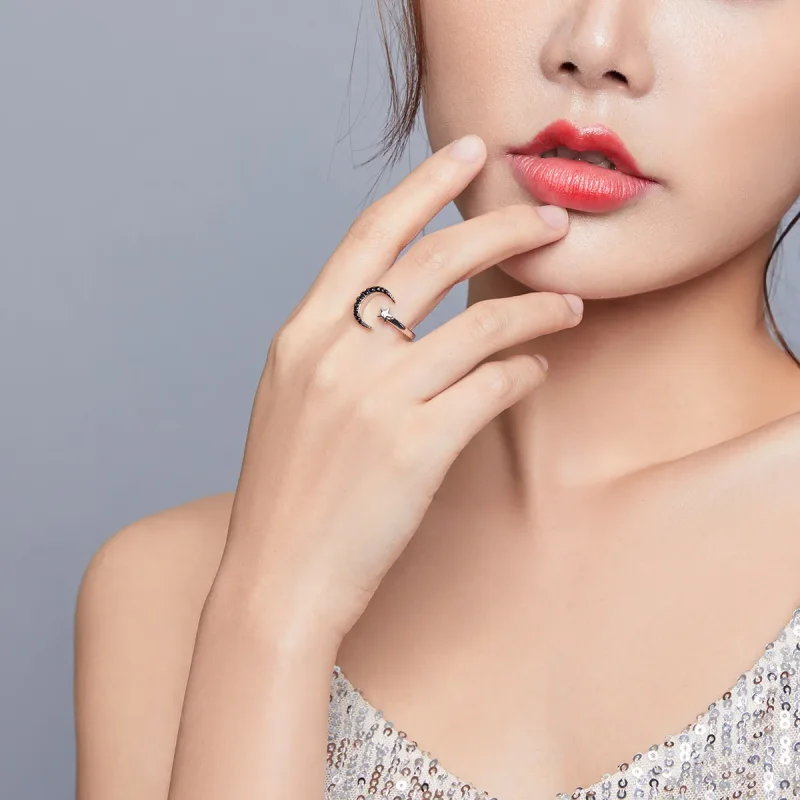(bilde for) Pandora Style Silver Best Friend Moon And Star Open Ring - BSR137 - Vis 8