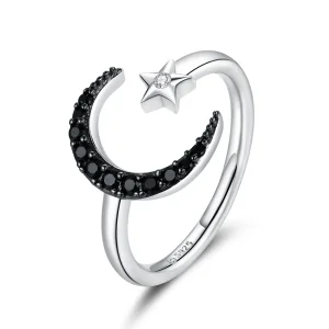 (bilde for) Pandora Style Silver Best Friend Moon And Star Open Ring - BSR137