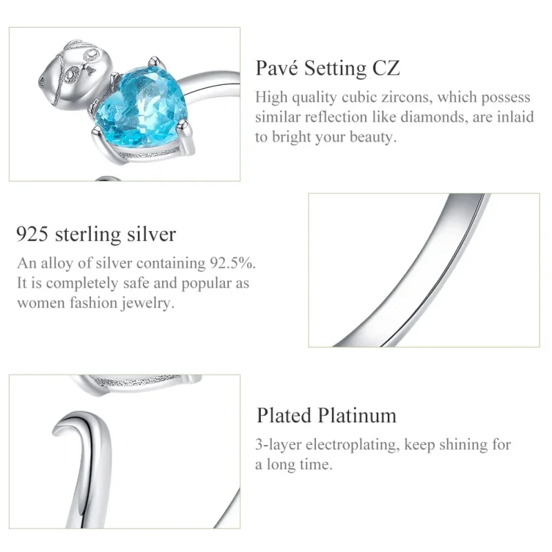 (bilde for) Pandora Style Silver Blue Kitty Ring - SCR533 - Vis 3