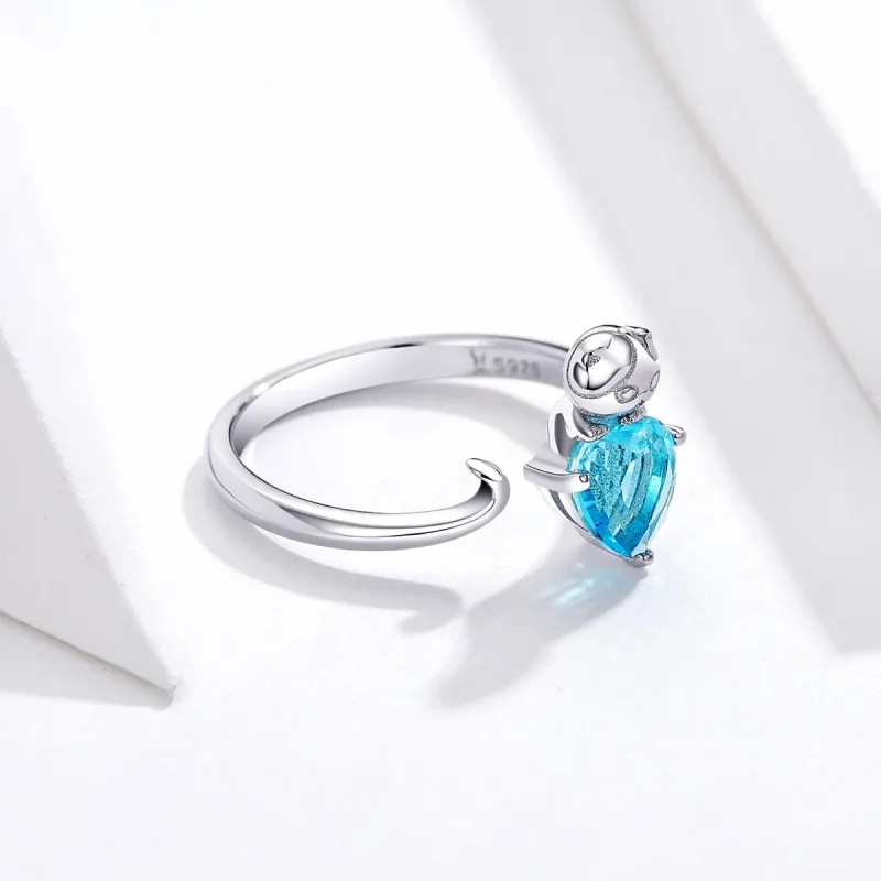 (bilde for) Pandora Style Silver Blue Kitty Ring - SCR533 - Vis 2