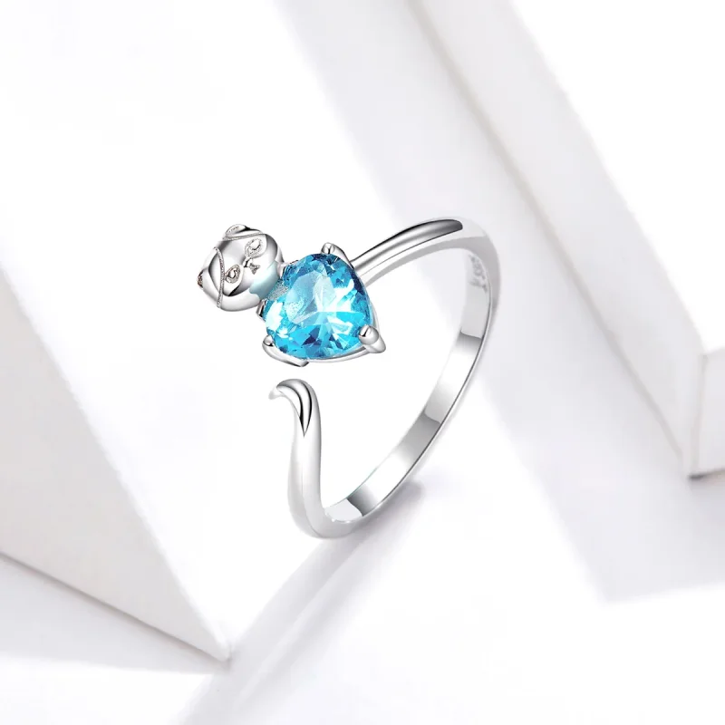 (bilde for) Pandora Style Silver Blue Kitty Ring - SCR533 - Vis 4