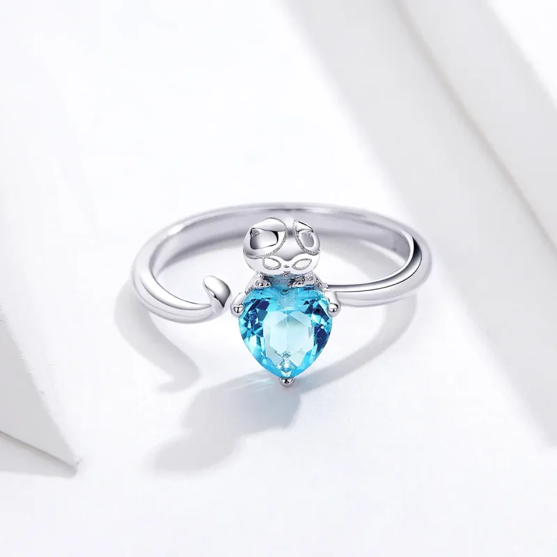 (bilde for) Pandora Style Silver Blue Kitty Ring - SCR533 - Vis 5