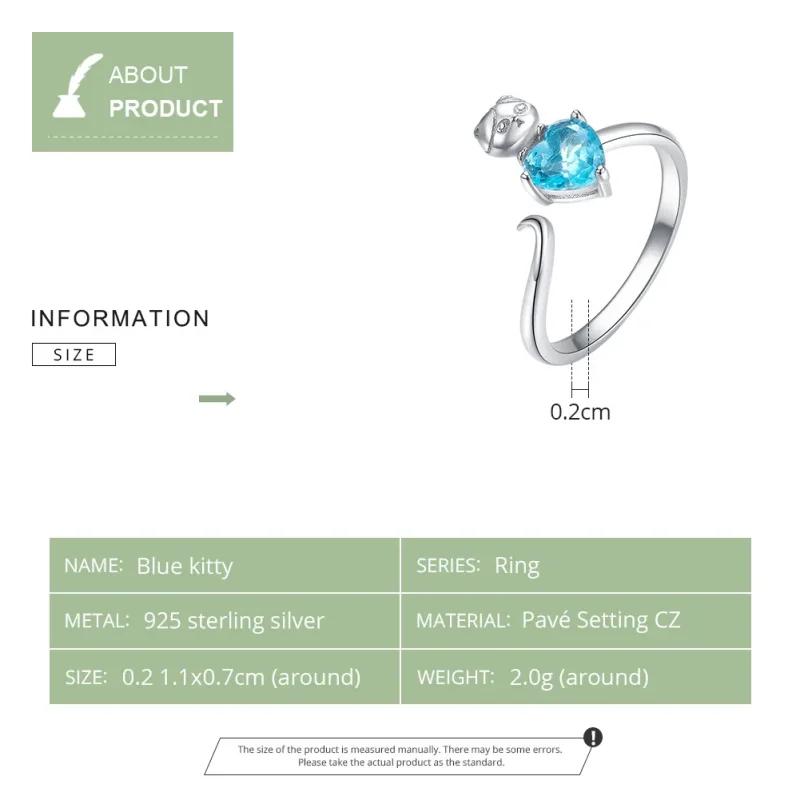 (bilde for) Pandora Style Silver Blue Kitty Ring - SCR533 - Vis 6