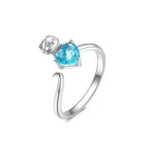 (bilde for) Pandora Style Silver Blue Kitty Ring - SCR533