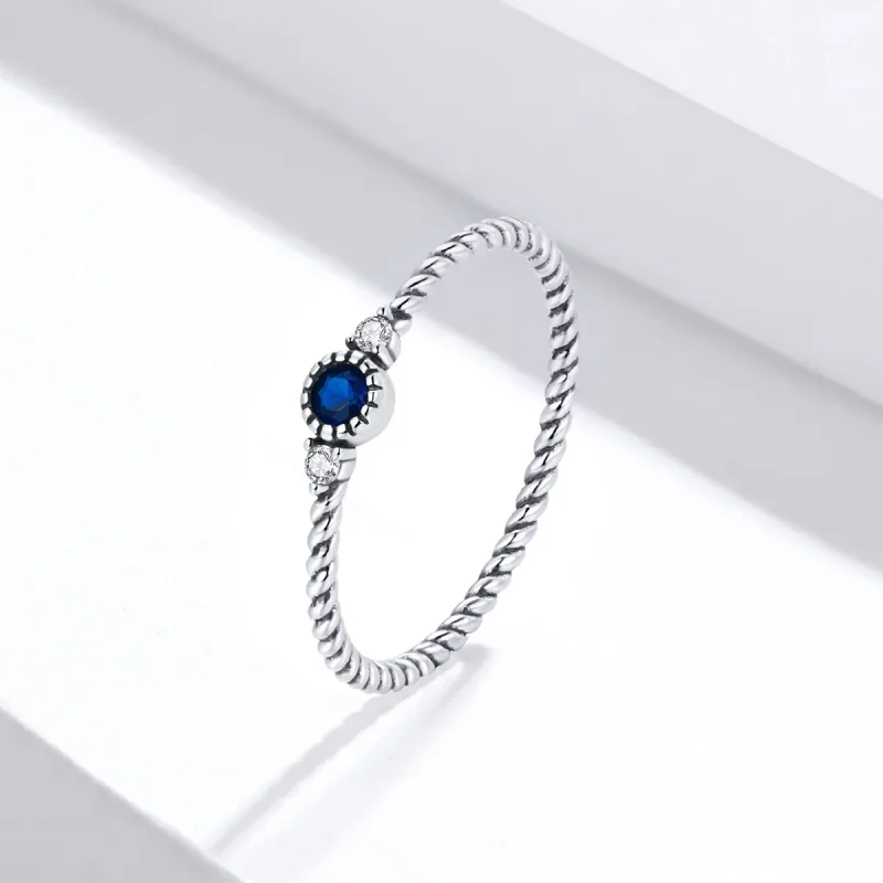 (bilde for) Pandora Style Silver Blue Stone Ring - SCR693 - Vis 2