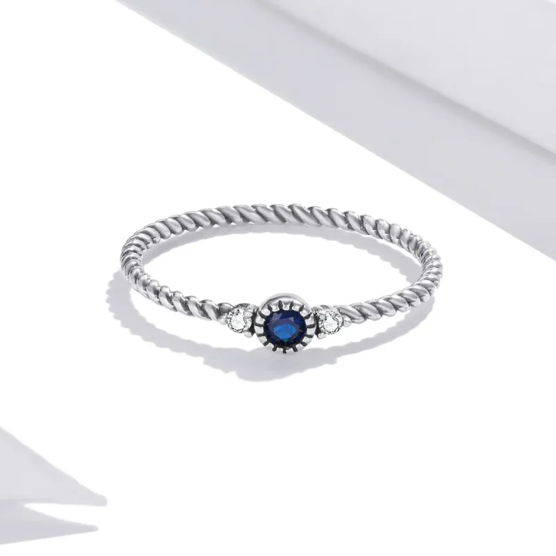 (bilde for) Pandora Style Silver Blue Stone Ring - SCR693 - Vis 3