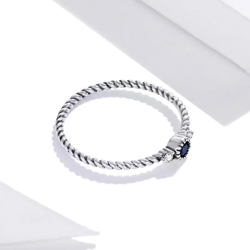 (bilde for) Pandora Style Silver Blue Stone Ring - SCR693 - Vis 4