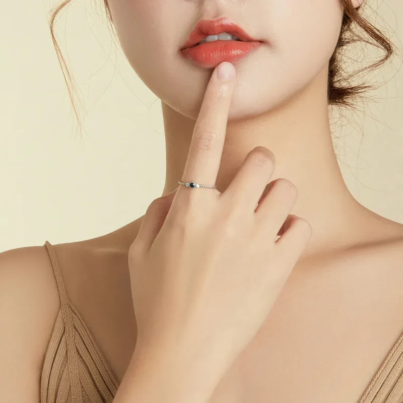 (bilde for) Pandora Style Silver Blue Stone Ring - SCR693 - Vis 7