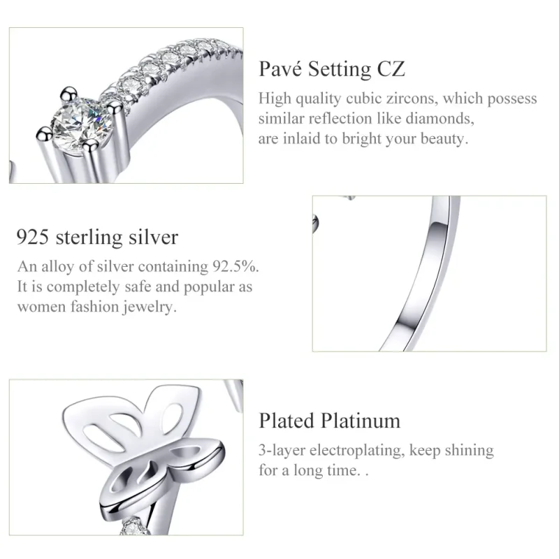 (bilde for) Pandora Style Silver Butterfly Open Ring - SCR550 - Vis 3