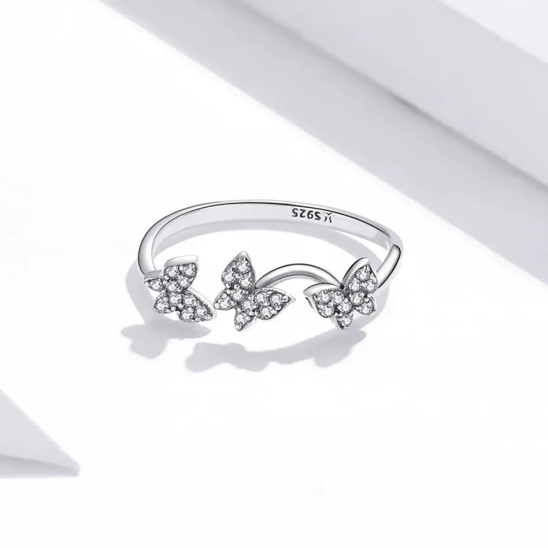 (bilde for) Pandora Style Silver Butterfly Open Ring - SCR704 - Vis 3