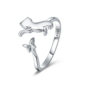 (bilde for) Pandora Style Silver Cat Companionship Ring - SCR443