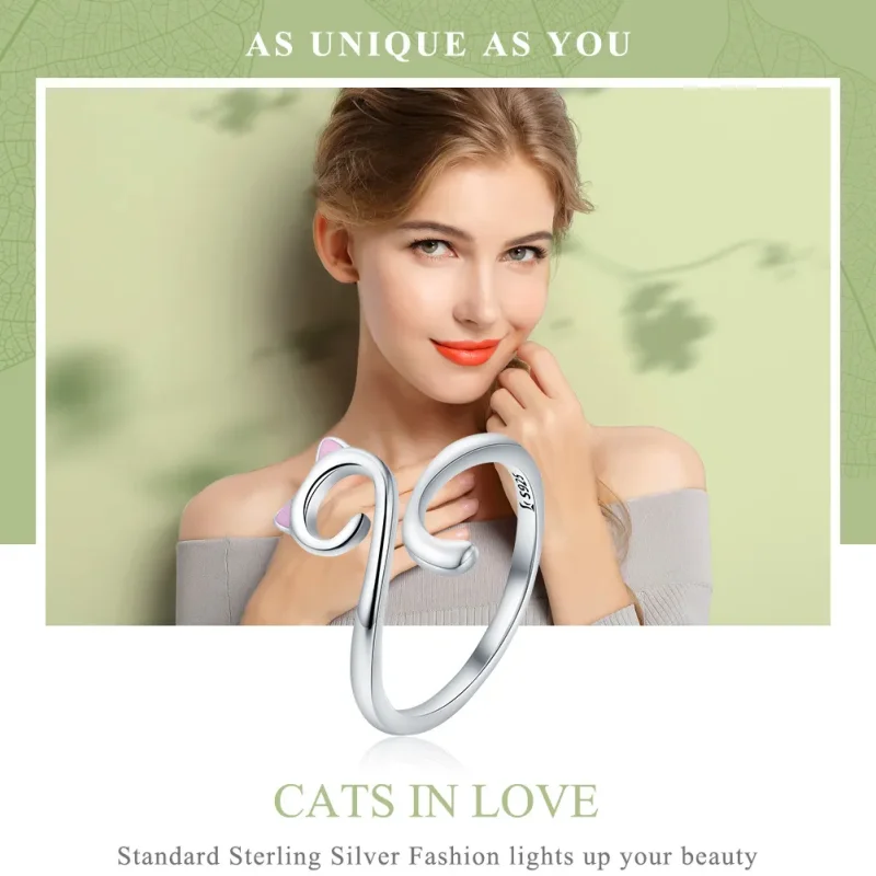 (bilde for) Pandora Style Silver Cats In Love Ring - SCR341 - Vis 2