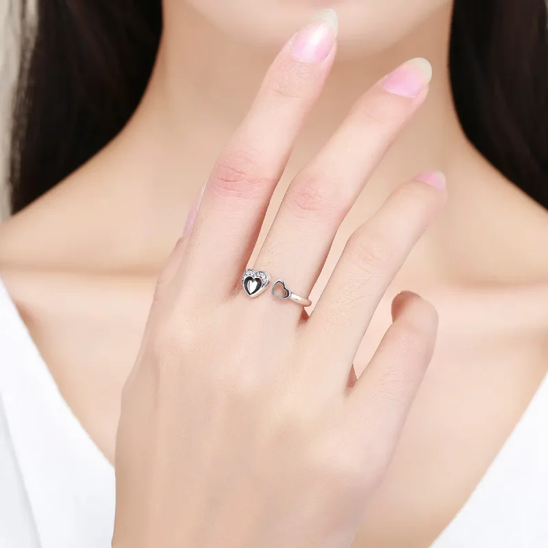 (bilde for) Pandora Style Silver Concomitant Two Hearts Ring - SCR168 - Vis 7