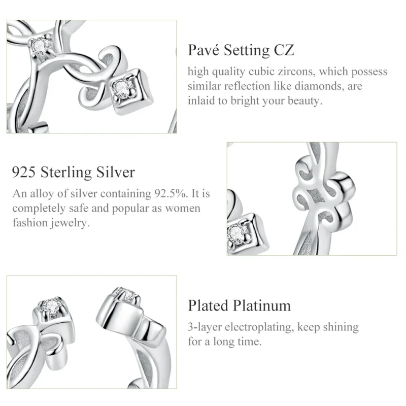 (bilde for) Pandora Style Silver Cross Open Ring - BSR041 - Vis 3