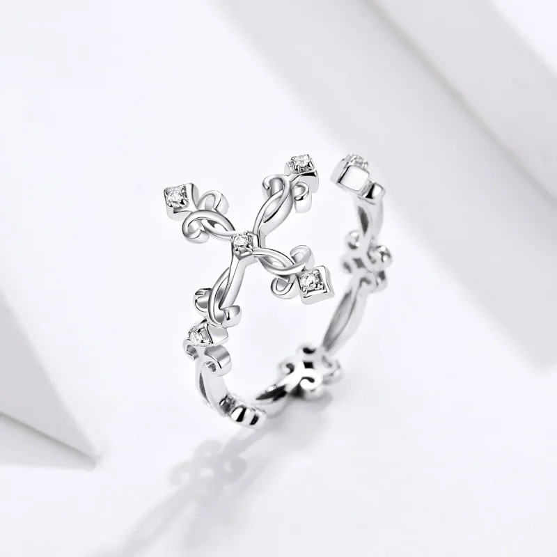 (bilde for) Pandora Style Silver Cross Open Ring - BSR041 - Vis 2