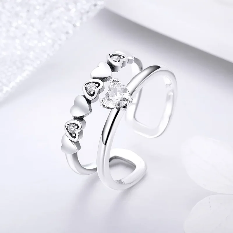 (bilde for) Pandora Style Silver Exquisite Heart Ring - SCR429 - Vis 2