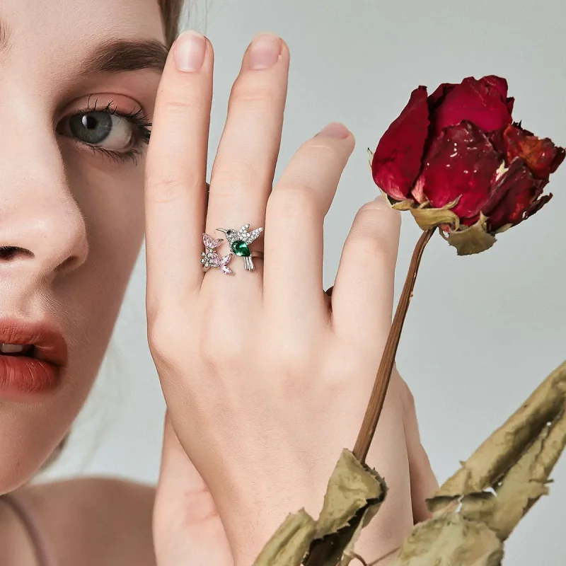 (bilde for) Pandora Style Silver Gift of Hummingbird Open Ring - BSR016 - Vis 2