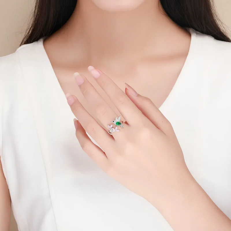 (bilde for) Pandora Style Silver Gift of Hummingbird Open Ring - BSR016 - Vis 5